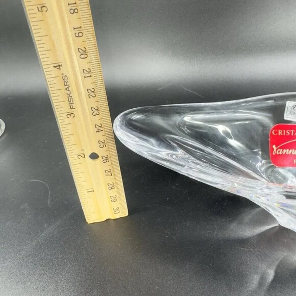 Vintage Cristalleries de Vannes le Chatel France Glass Clear Elongated Dish Bowl
